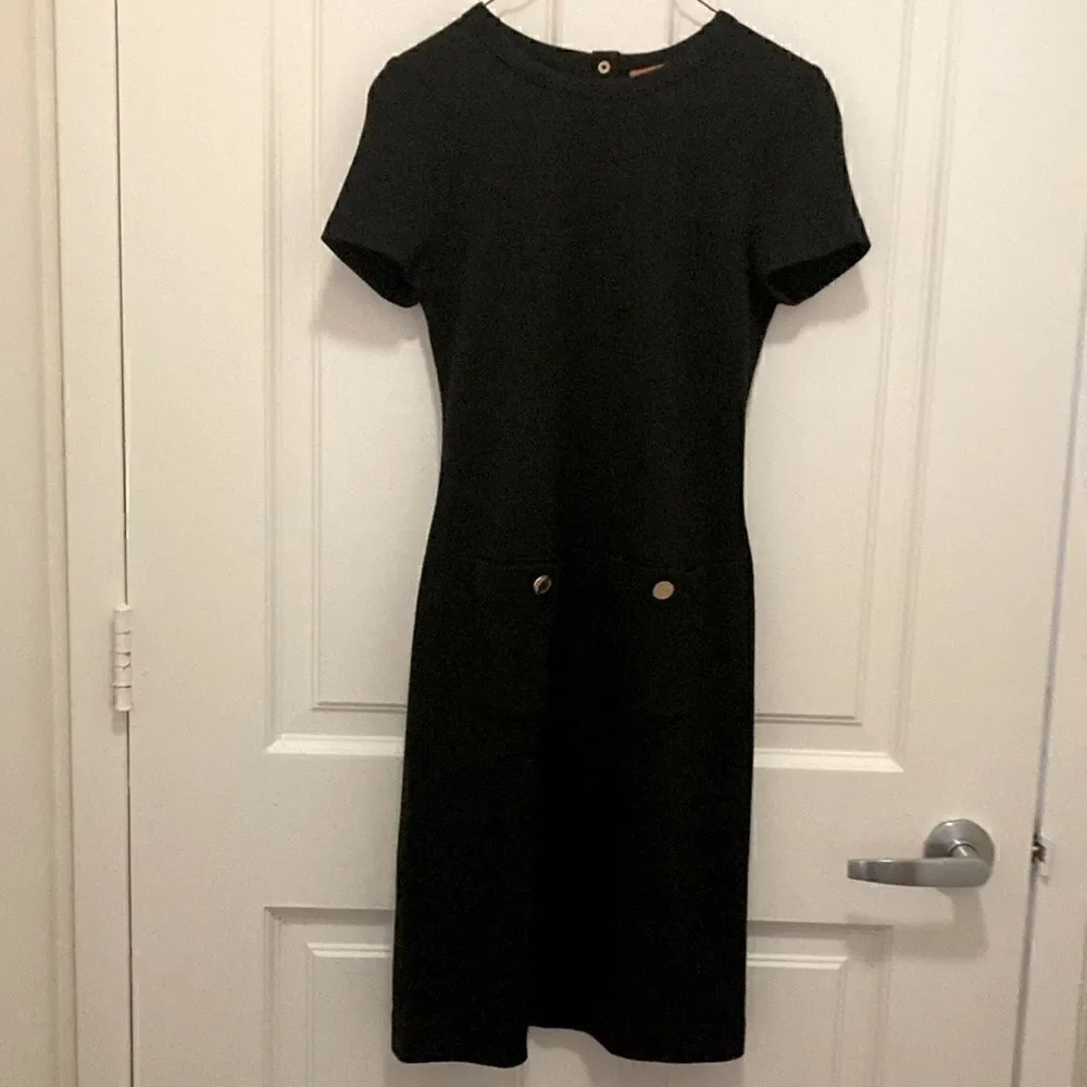 Tory Burch Anthea Black Wool Blend Short Sleeve Knit Dress. Size XS.